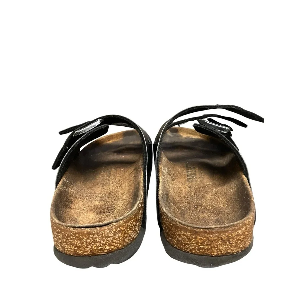 Birkenstock Arizona Black Leather Silver Buckle Comfort Slide Sandals  8-8.5 /39